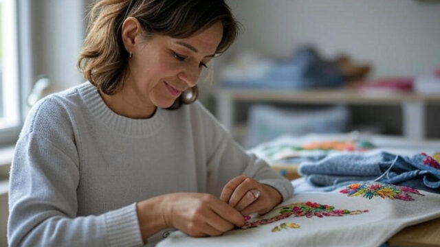 A-woman-focused-on-creating-intricate-embroidery-on-fabric-surrounded-by-colorful-threads-and-tools